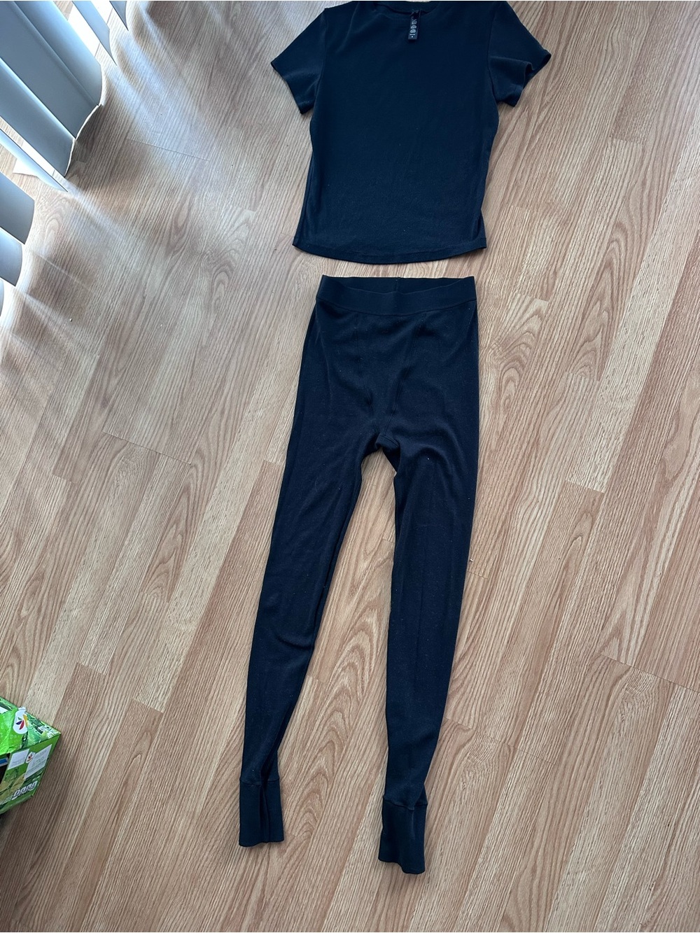 SKIMS Black Short Sleeve Thermal Top and High-Waist Leggings Set